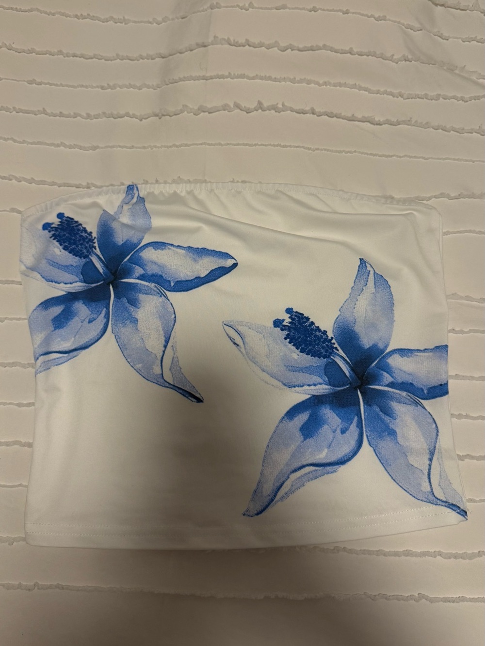 Floral Blue & White Strapless Crop Top